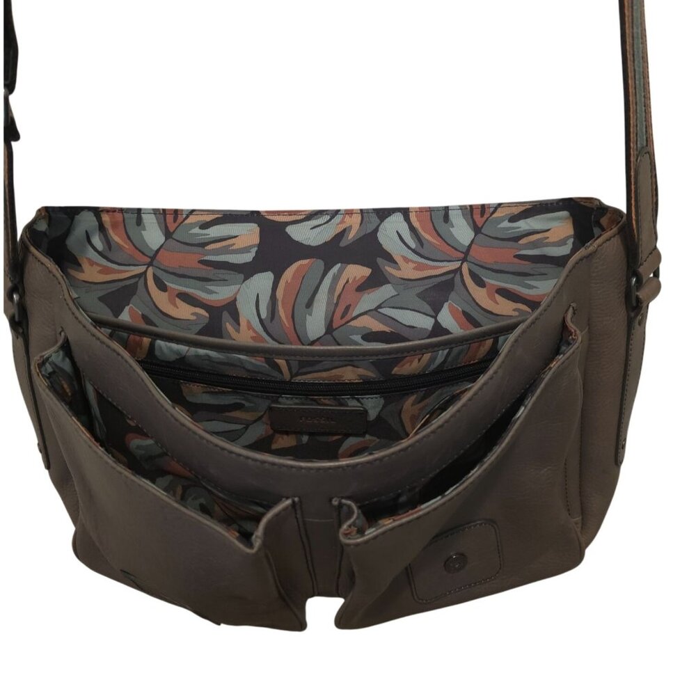 FOSSIL GREENVILLE Gray Leather Travel Courier Messenger Bag - Picture 8 of 11